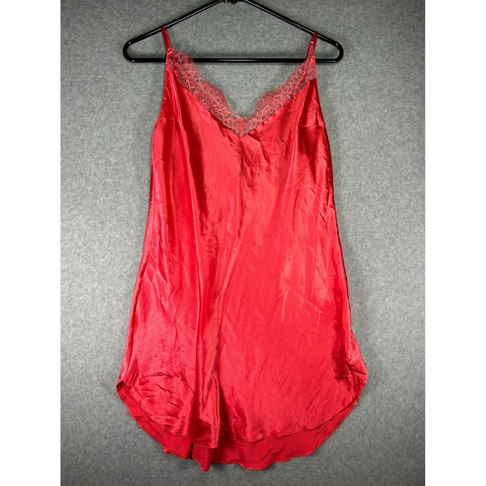 Victoria's Secret Nightgown Women's Large Red Satin Lace Trim Adjustable Straps